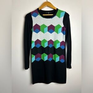 TIBI Xs Geometric Pattern Long Sleeve Sweater Dress Women Old Money Modal cotton